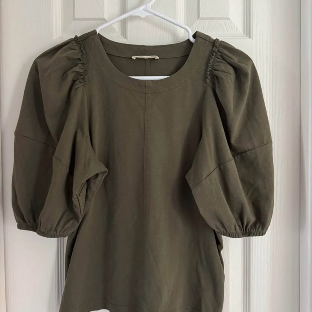 Madewell Green Puff Sleeve Boxy Blouse